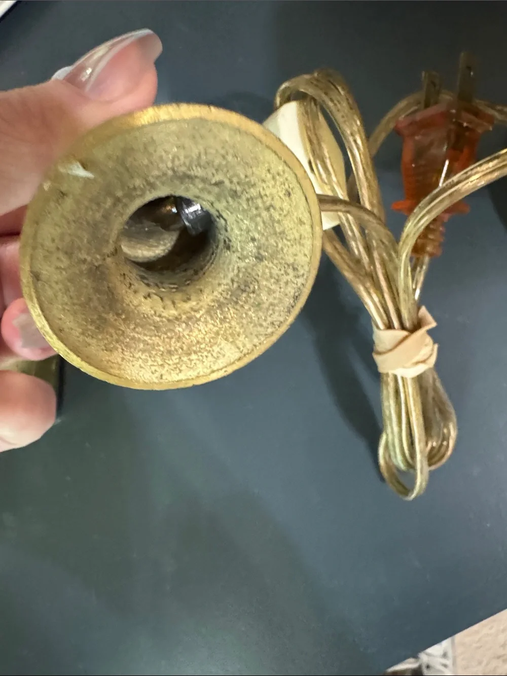 Vintage Brass Candle Holder with White Taper - Unbranded